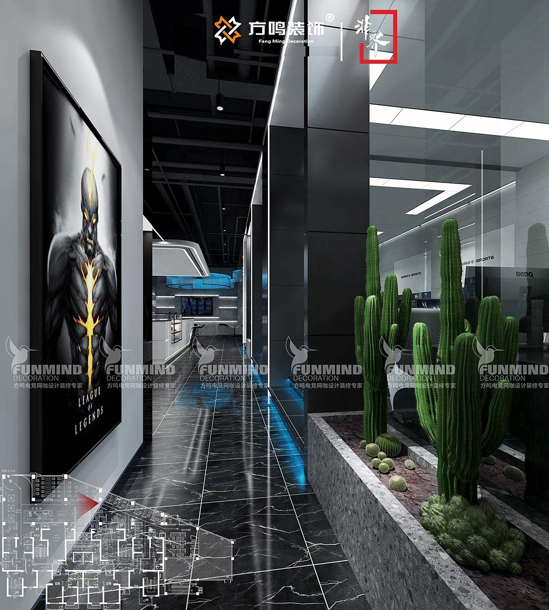赛瑞电竞(走廊.游戏区)-效果图,实景对比-电竞馆网咖|电竞酒店综合体设计装修_赛瑞电竞综合体设计