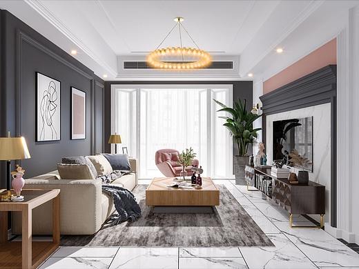 美式轻奢风客餐厅-主卧-次卧-榻榻米  。这