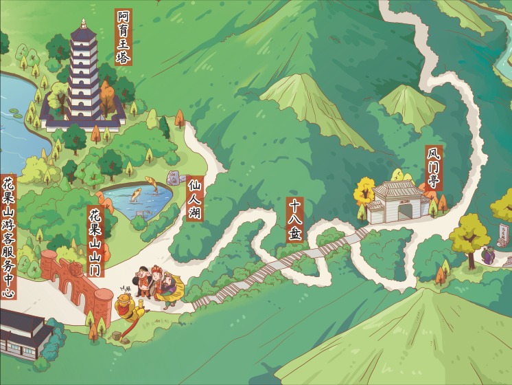 花果山旅游手绘地图