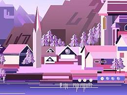 漸變插畫 西方小鎮(zhèn)