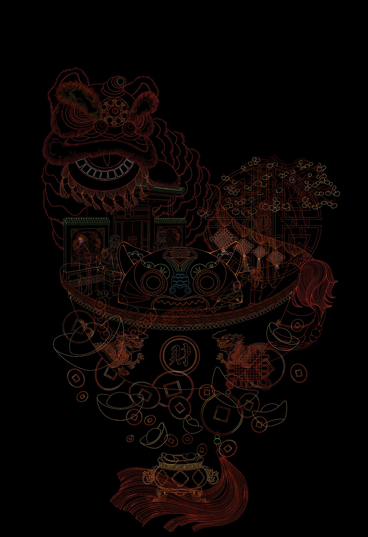 【2022虎年春节插画】金·虎·送·福（图ZMjgzMTQxOTYw） - 商业插画 - 站酷设计师小桃223原创素材 - 站酷ZCOOL
