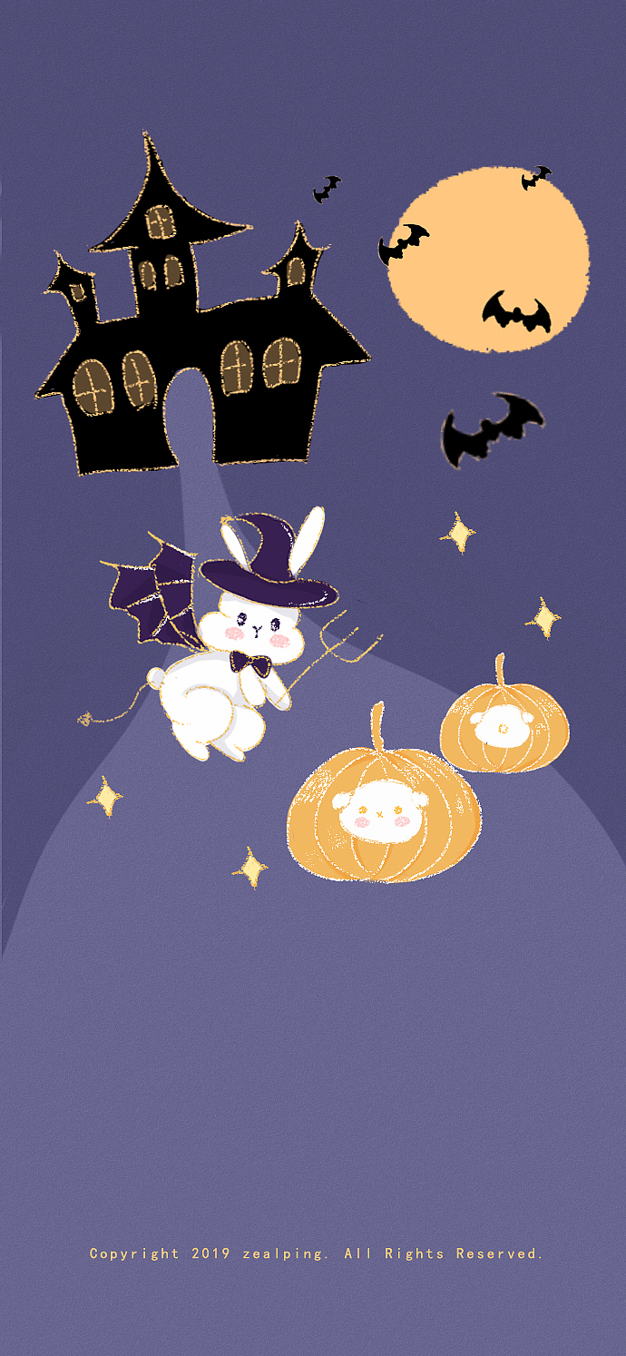 Cloud Rabbit系列-手机壁纸-万圣节（图ZMTgyOTQ5ODky） - 商业插画 - 站酷设计师zealping原创素材 - 站酷ZCOOL