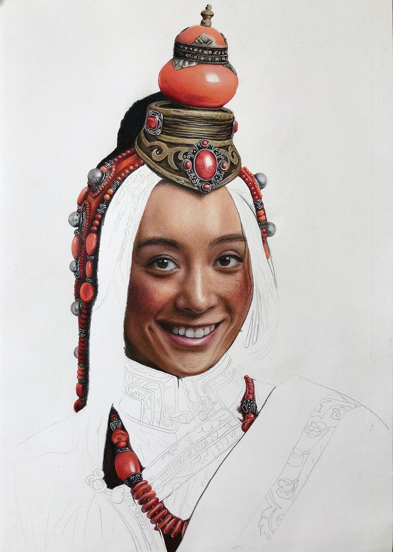 彩铅人物藏族女孩