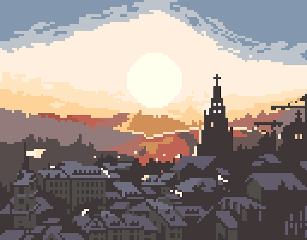 像素画雪中小镇