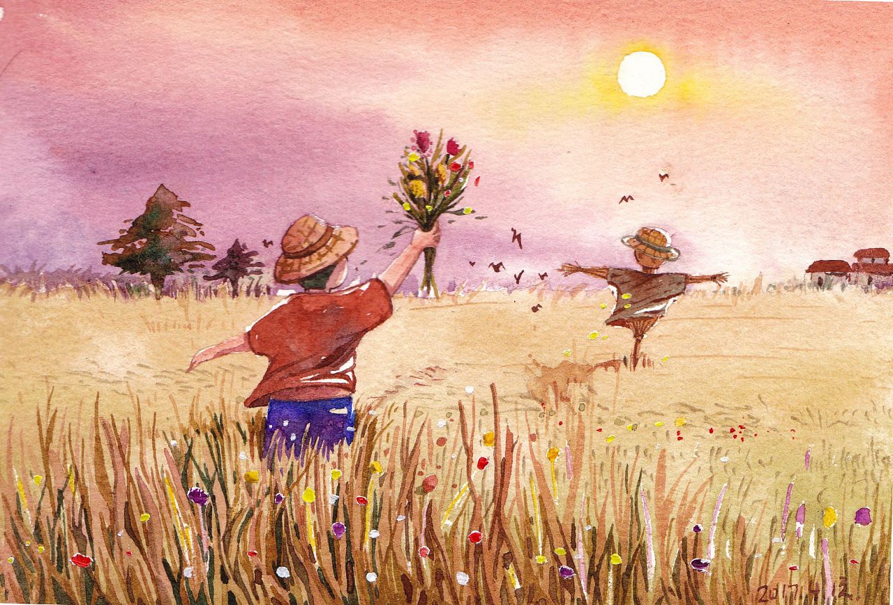 男孩与稻草人|插画|创作习作|一只羊cy - 原创作品 - 站酷 (zcool)