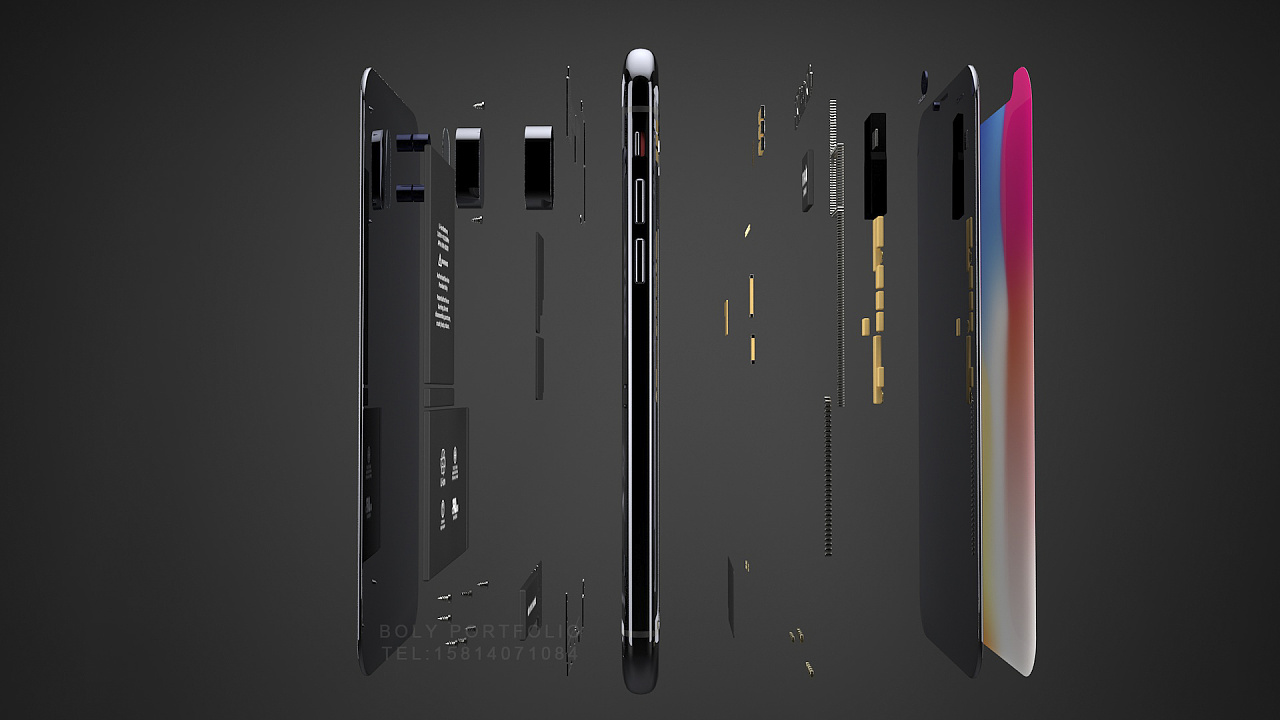 c4d制作的iphone x 手机爆炸图