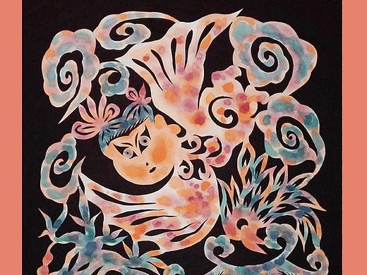 郭秀丽(秀丽中娃)原创国画剪纸版画:乡情故土的浪漫