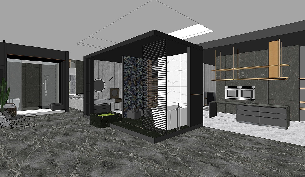 现代展厅su模型下载