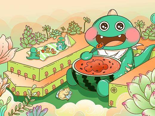 吃西瓜的小恐龙