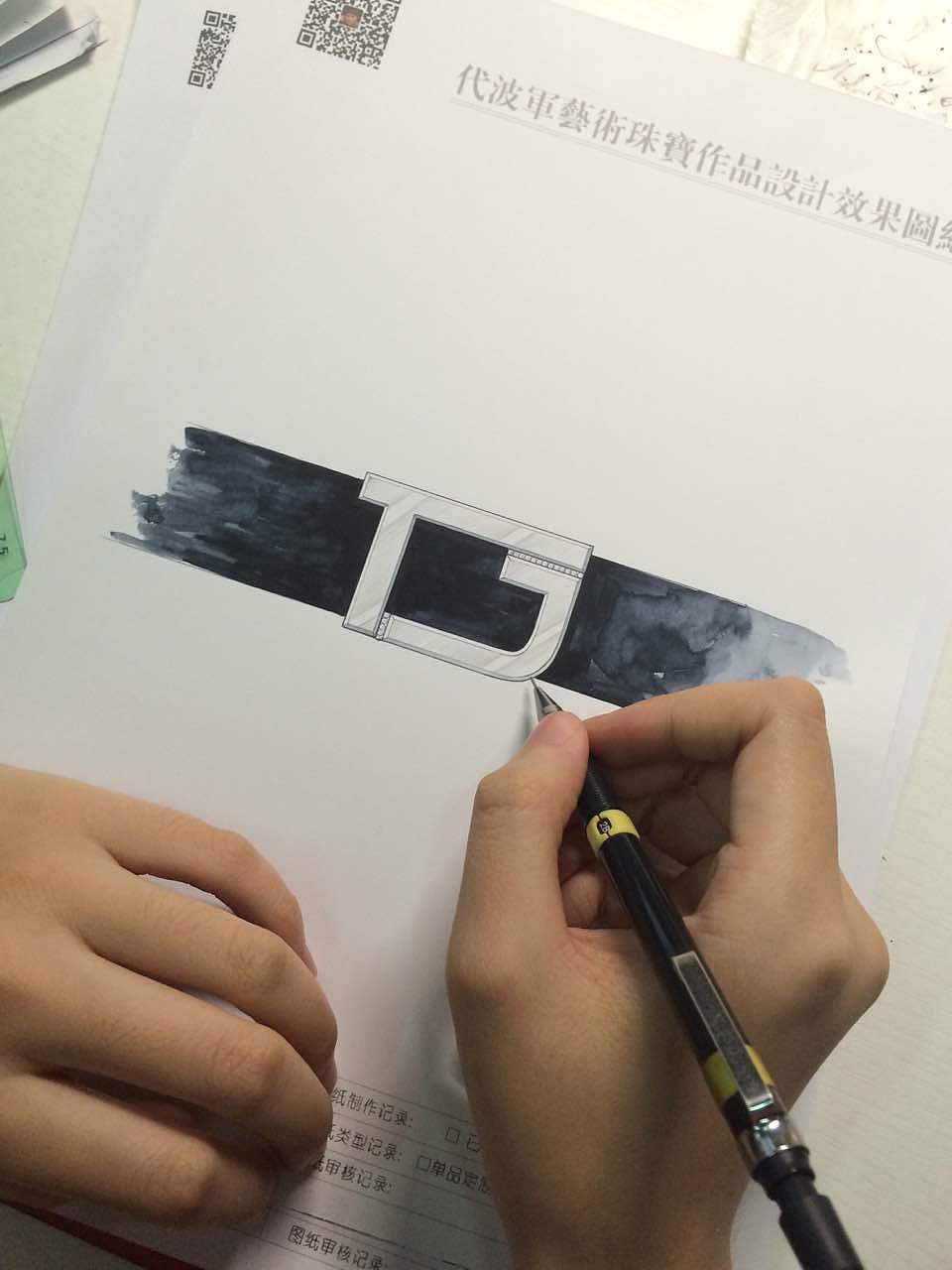 珠宝定制,18K镶嵌设计,字母TJ设计,皮带扣,代波军艺术珠宝作品,手绘设计效果图