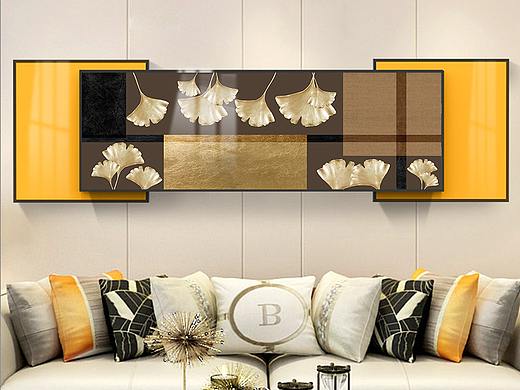 现代轻奢客厅装饰画银杏叶挂画简约画床头画