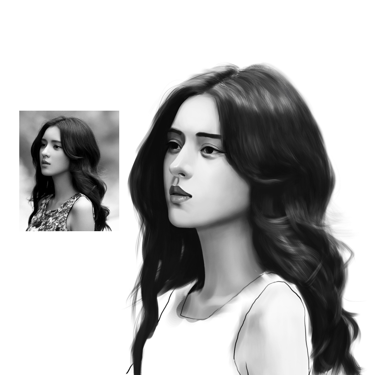 我的手绘学习过程第五张手绘黑白人像练习