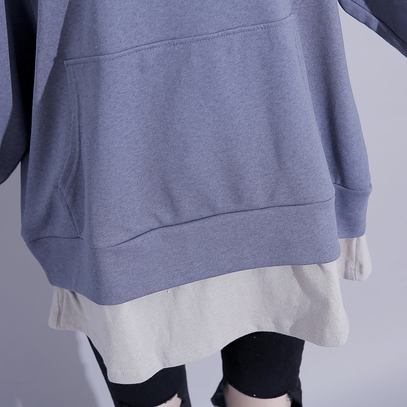 港风秋季拼接假两件卫衣
