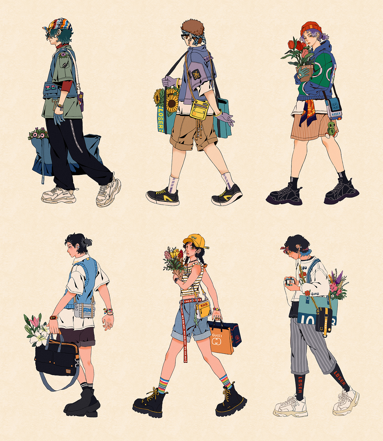 《有花相伴》潮流人设插画练习（图ZMjczNzY3NTMy） - 创作习作 - 站酷设计师SHAHUHU庆庆原创素材 - 站酷ZCOOL