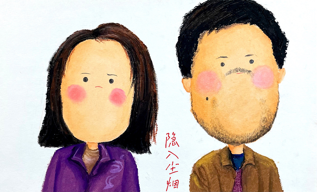 隐入尘烟油画棒插画