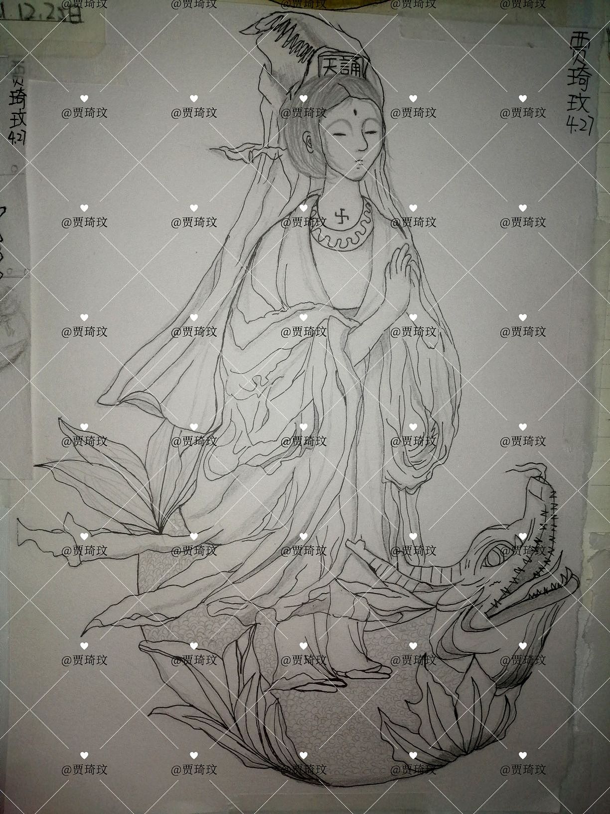 《菩萨乘蛟鱼》（图ZMzIzMzE0MTAw） - 艺术插画 - 站酷设计师贾琦玟原创素材 - 站酷ZCOOL