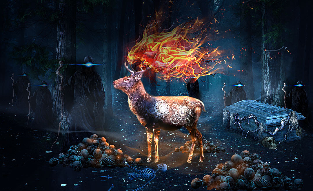 ps暗黑风森林火焰鹿