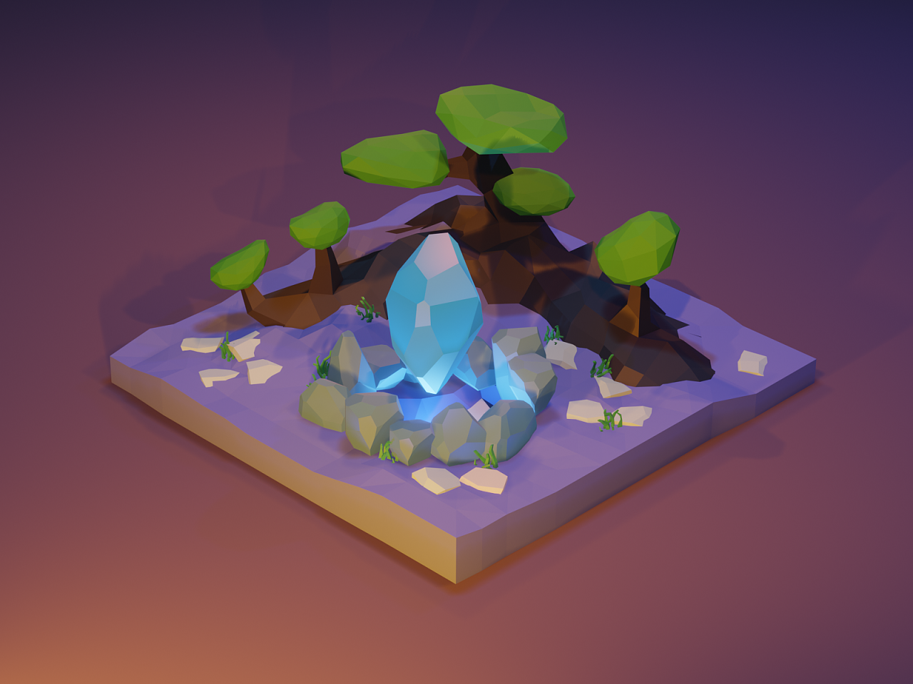 水晶场景-lowpoly每日一练