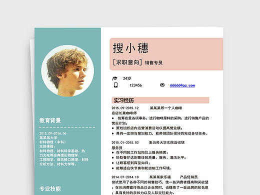 简洁小清新商务销售专员岗位个人简历Word文档