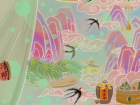 原创国风插画《清明》