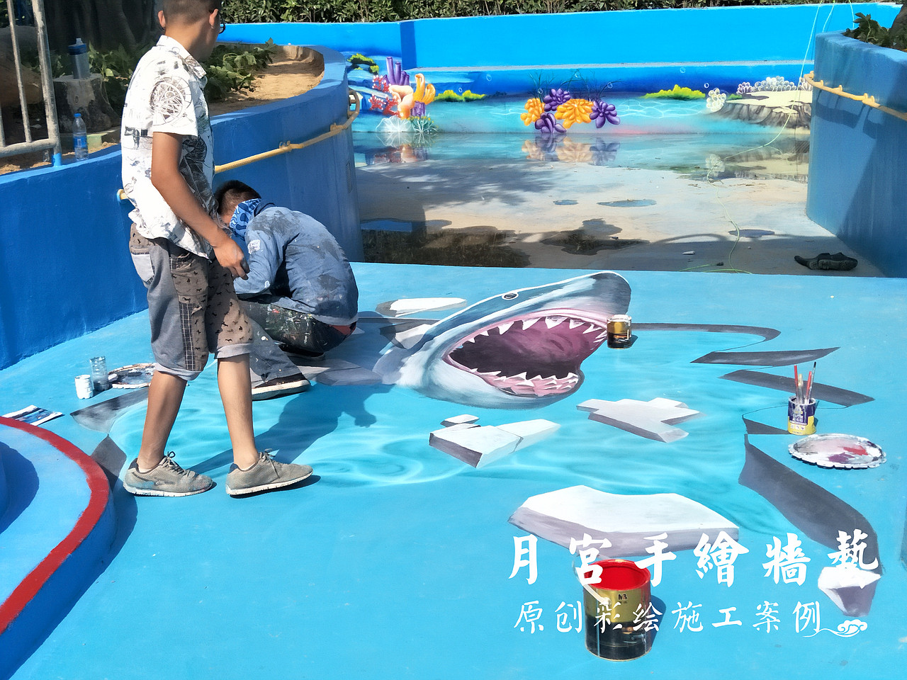 方特水公园3D地画  鲨鱼3D地画  鳄鱼3D地画
