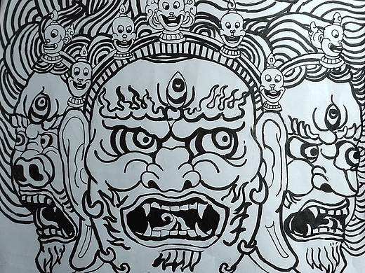 工笔画白描大黑天