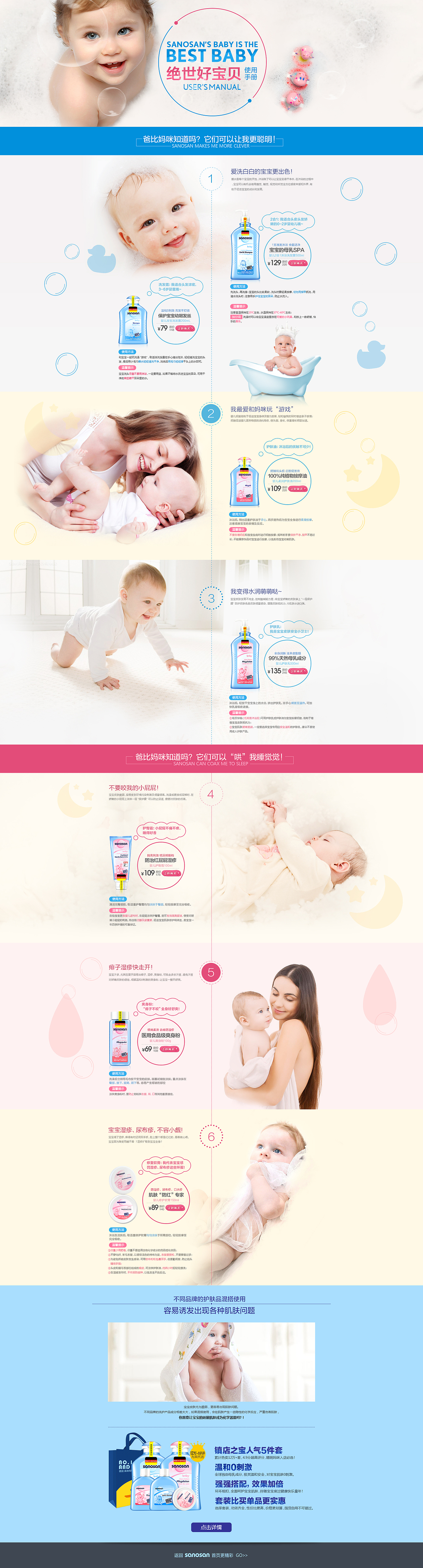 sanosan哈罗闪天猫旗舰店二级页面--宝贝使用手册（母婴BB沐浴洗发/婴儿洗护产品/淘宝承接页）