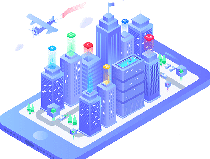 2.5D插画等距立体科技城市网页数据商务图标设计素材