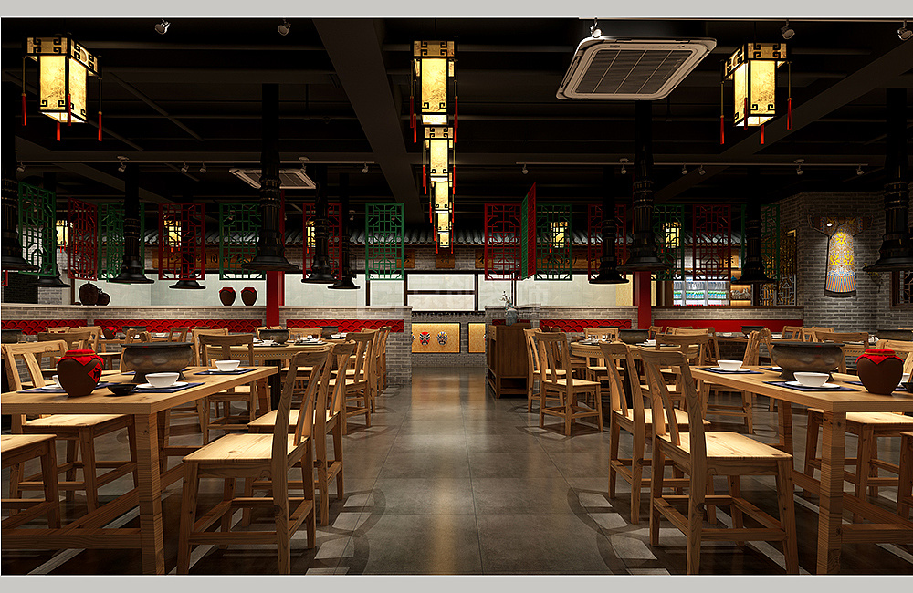 郑州烤肉店装修设计案例-老北京炙子烤肉店效果图