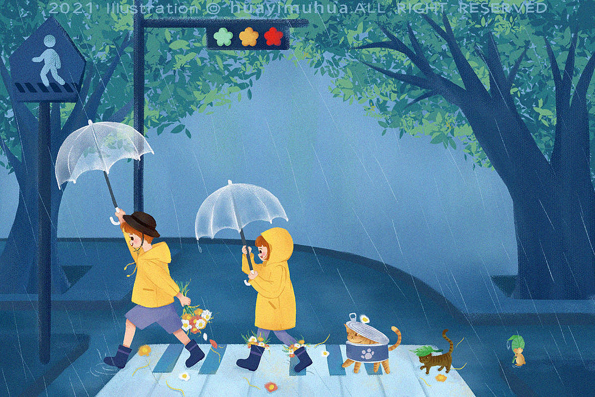 下雨天☔️（图ZMjU5NDc4MjAw） - 儿童插画 - 站酷设计师花乂木华原创素材 - 站酷ZCOOL