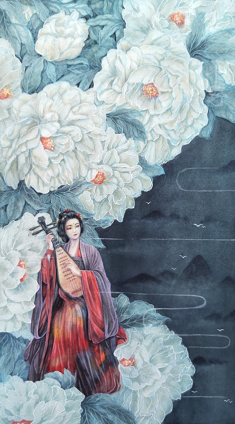 水彩仕女--花花与美人(二)