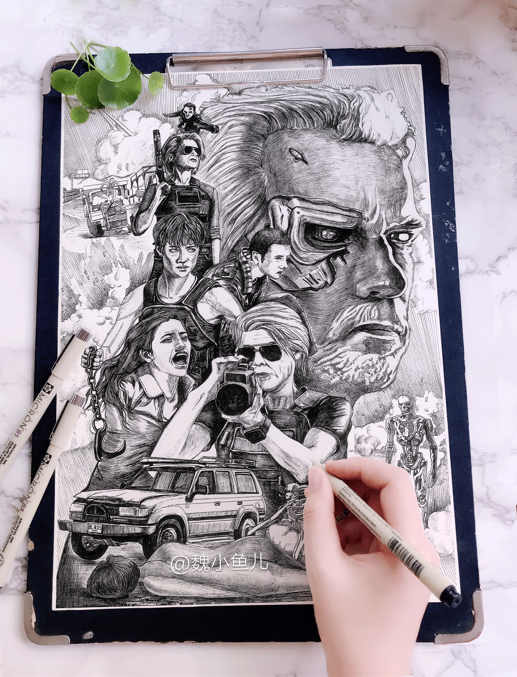 为电影【终结者 :黑暗命运】绘制海报 theyre back!