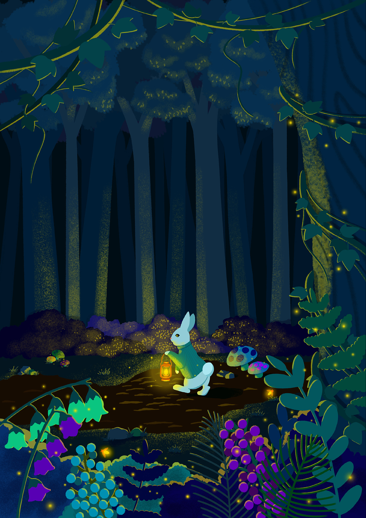 夜间的森林 插画