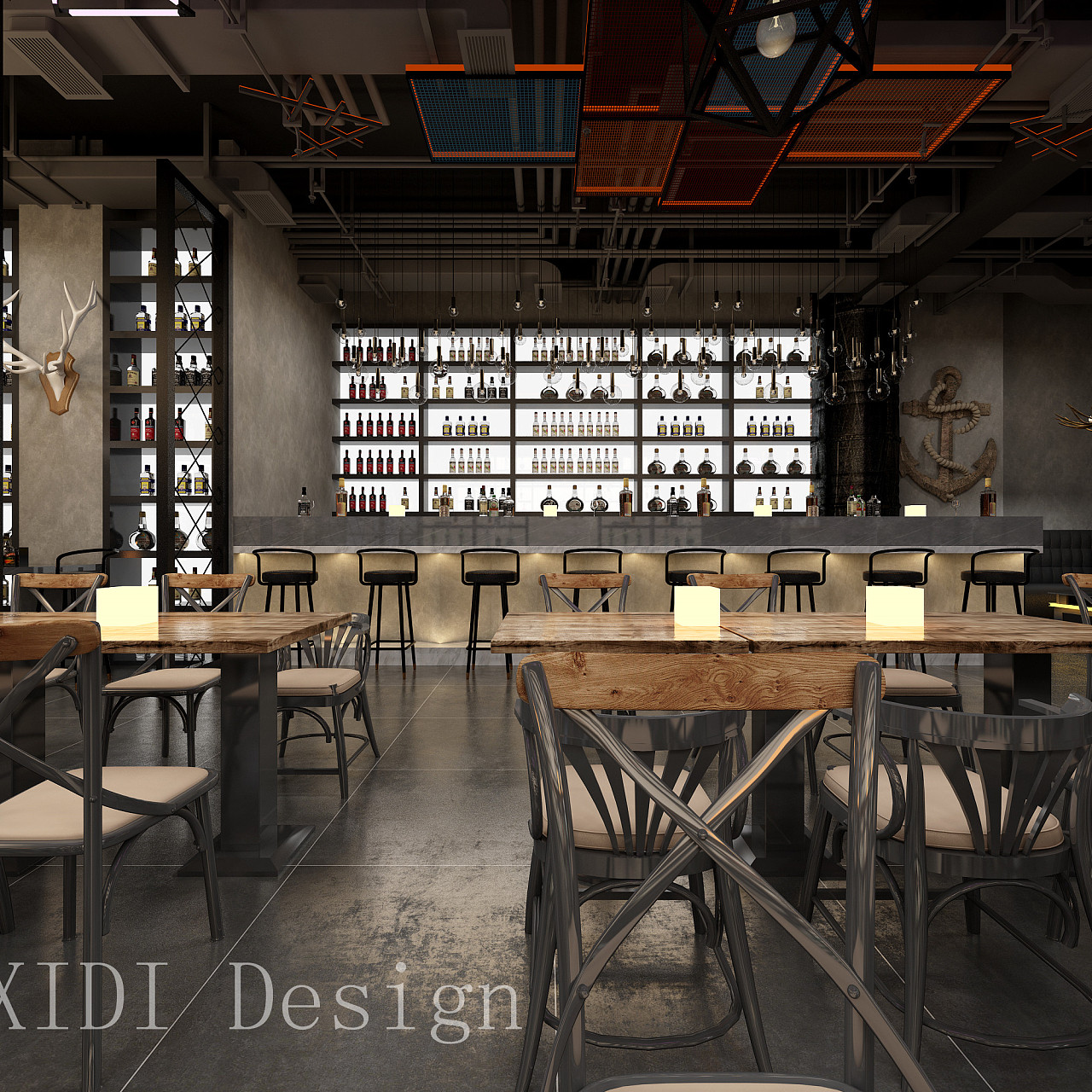 简约时尚的工业风咖啡厅3d模型下载_模型ID:28900-让提网