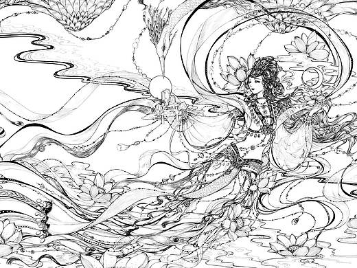 花见 唯美黑白线稿 手稿