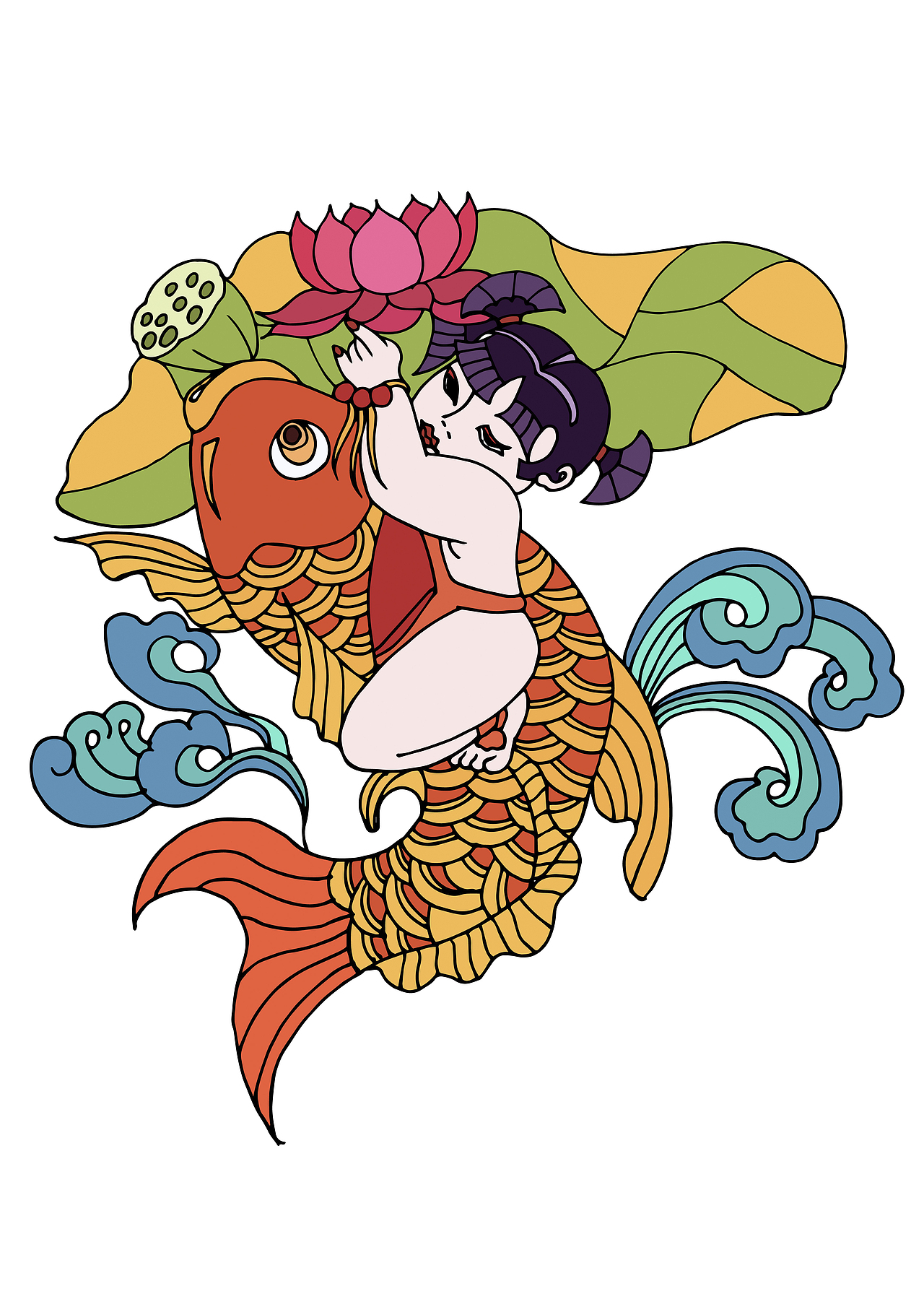 手绘锦鲤福娃