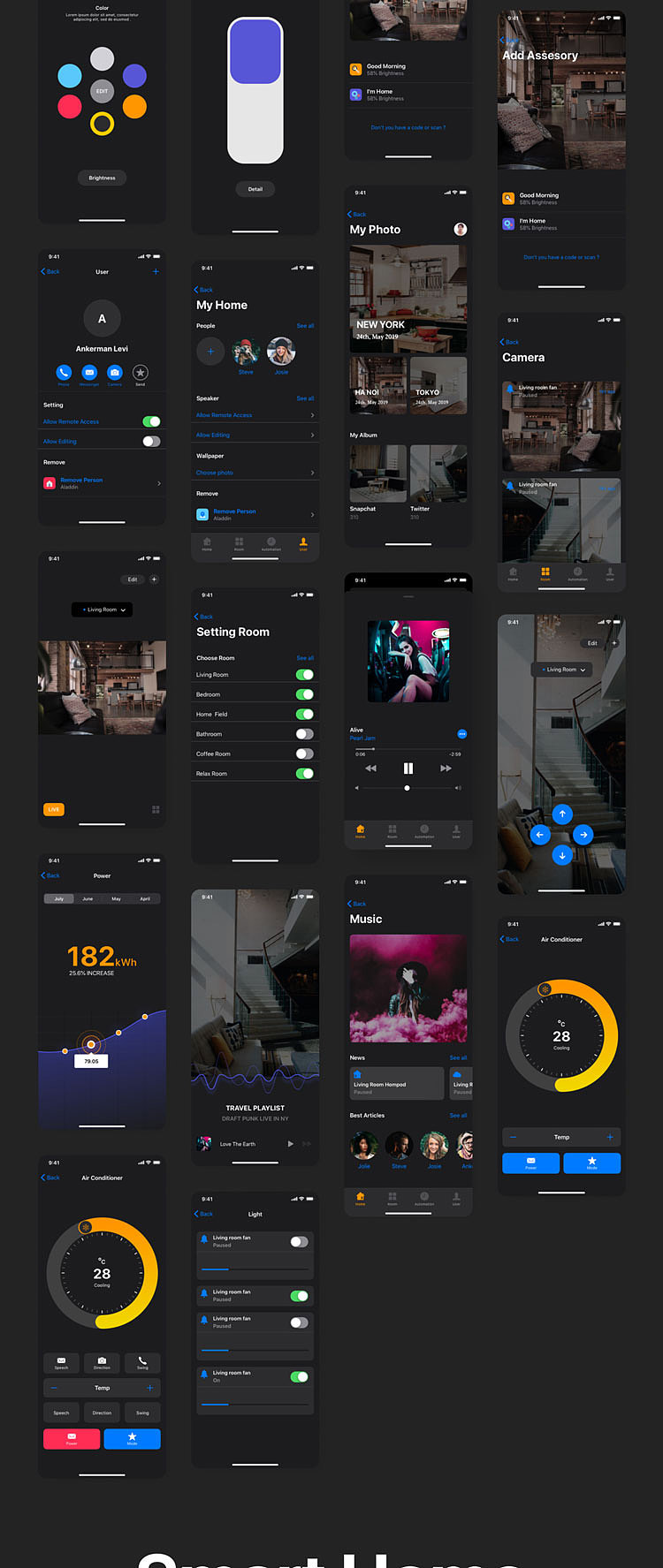 苹果安卓IOS13远程智能物联网家居H5手机APP界面设计