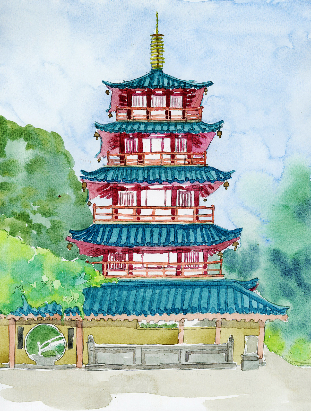 桂林虞山公园水彩写生