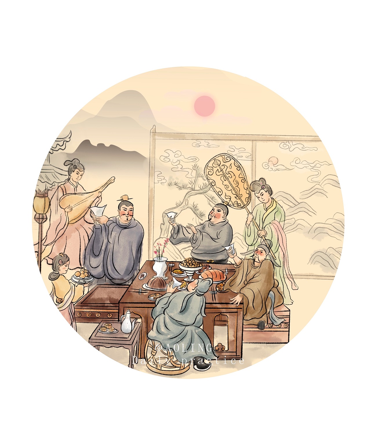 古风插画—宴请