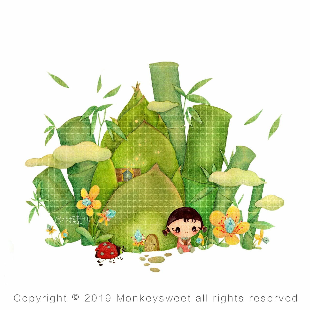 一组童话感水彩包装插画