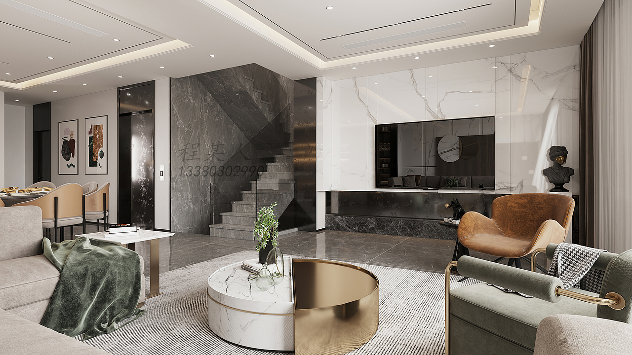 深圳别墅装修：九号公馆，现代轻奢风设计（图ZMjY3NjQyOTA4） - 家装设计 - 站酷设计师深圳岚庭装饰原创素材 - 站酷ZCOOL