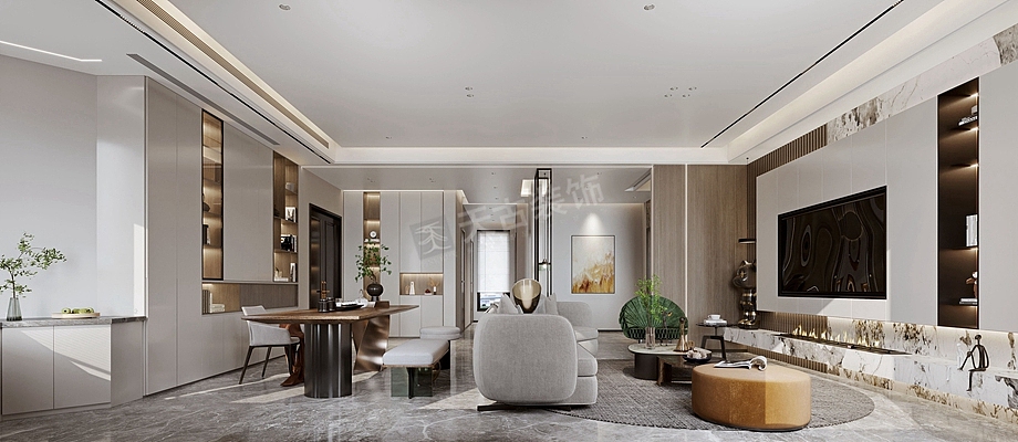 融创国博城联排别墅装修,现代轻奢风设计效果图