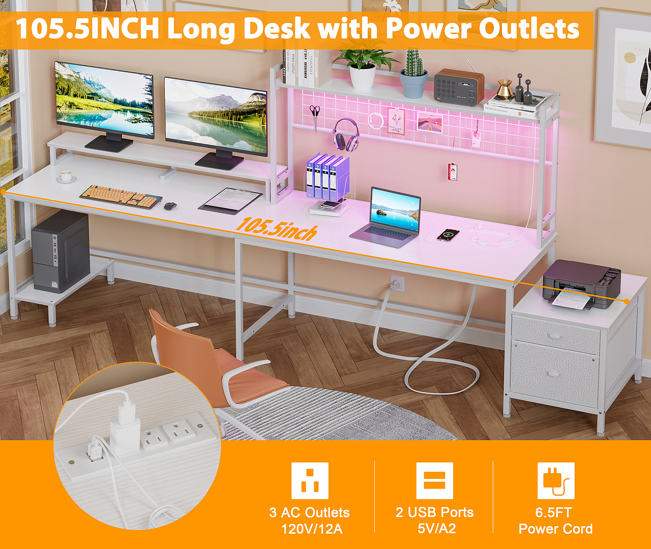 L-DESK WITH HUTCH AND POWER OUTLETS