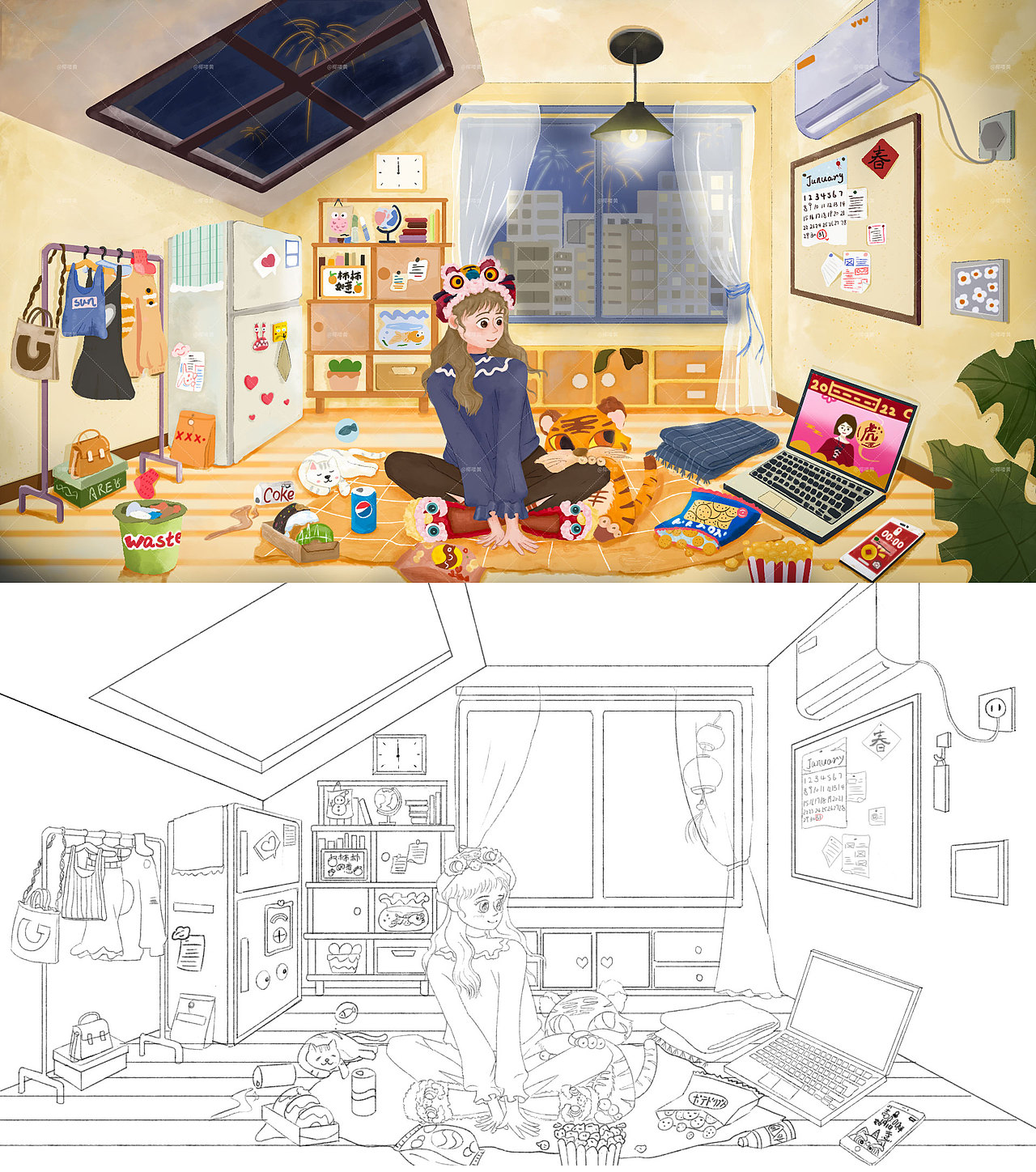 原创插画|2020年虎年治愈系新年插画