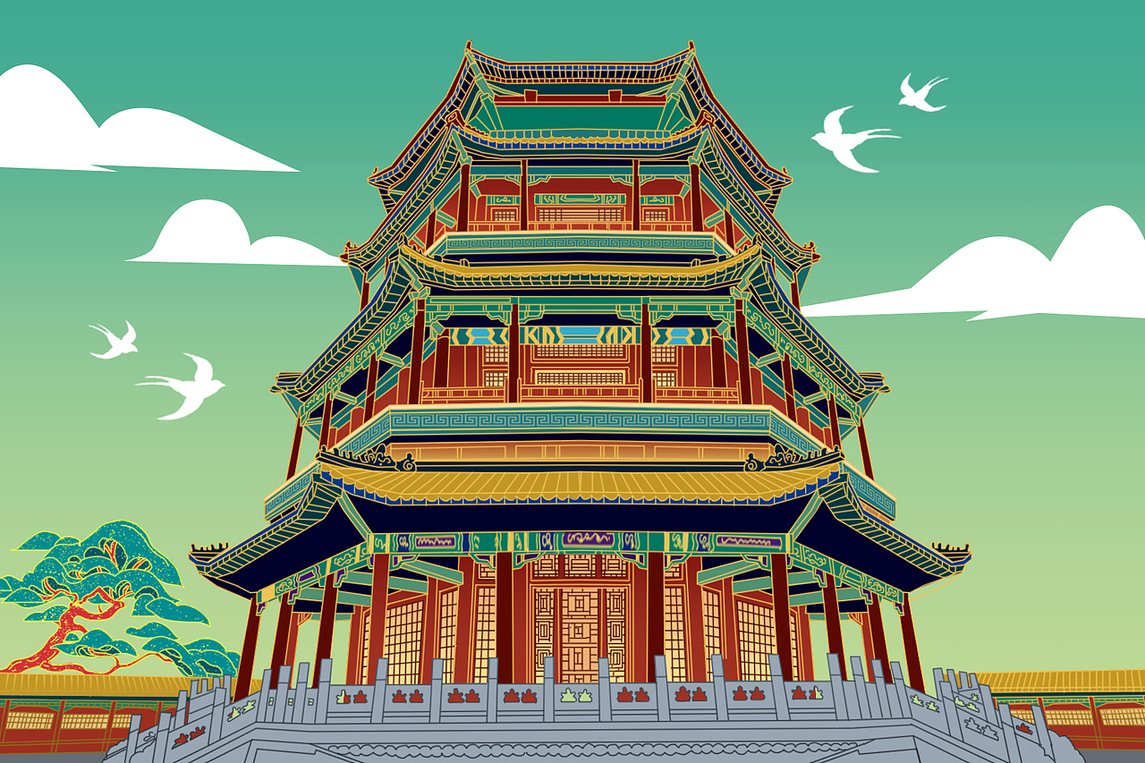 颐和园插画绘制(以商用)