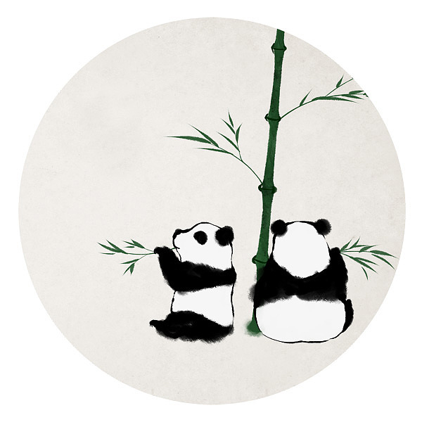 水墨中国风——竹间系列·国画·熊猫