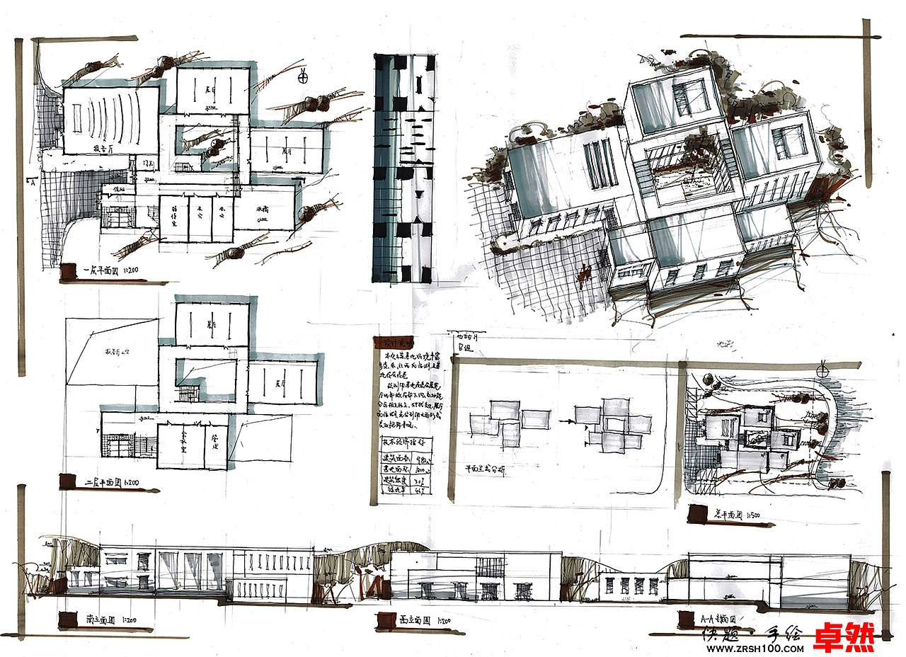 【卓然手绘】快题建筑学生作品（图ZMTM1NzkxNDcy） - 展陈设计 - 站酷设计师卓然手绘李老湿原创素材 - 站酷ZCOOL