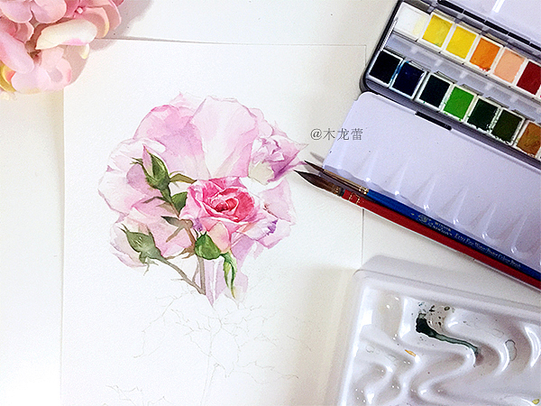 【水彩画 · 嫣粉小玫瑰】一季花开 陌上香（图ZNTM5OTMwNzI=） - 商业插画 - 站酷设计师木龙蕾原创素材 - 站酷ZCOOL