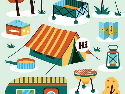 夏日露营元素插画
