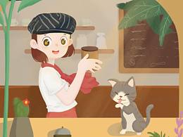 午后咖啡店與貓